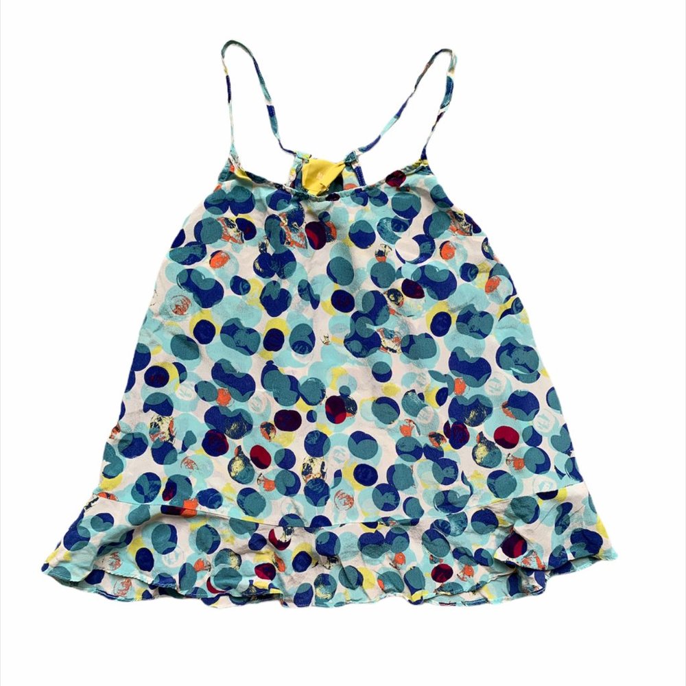 Anthropologie Maeve Bubble Blue Ruffle Silk Tank